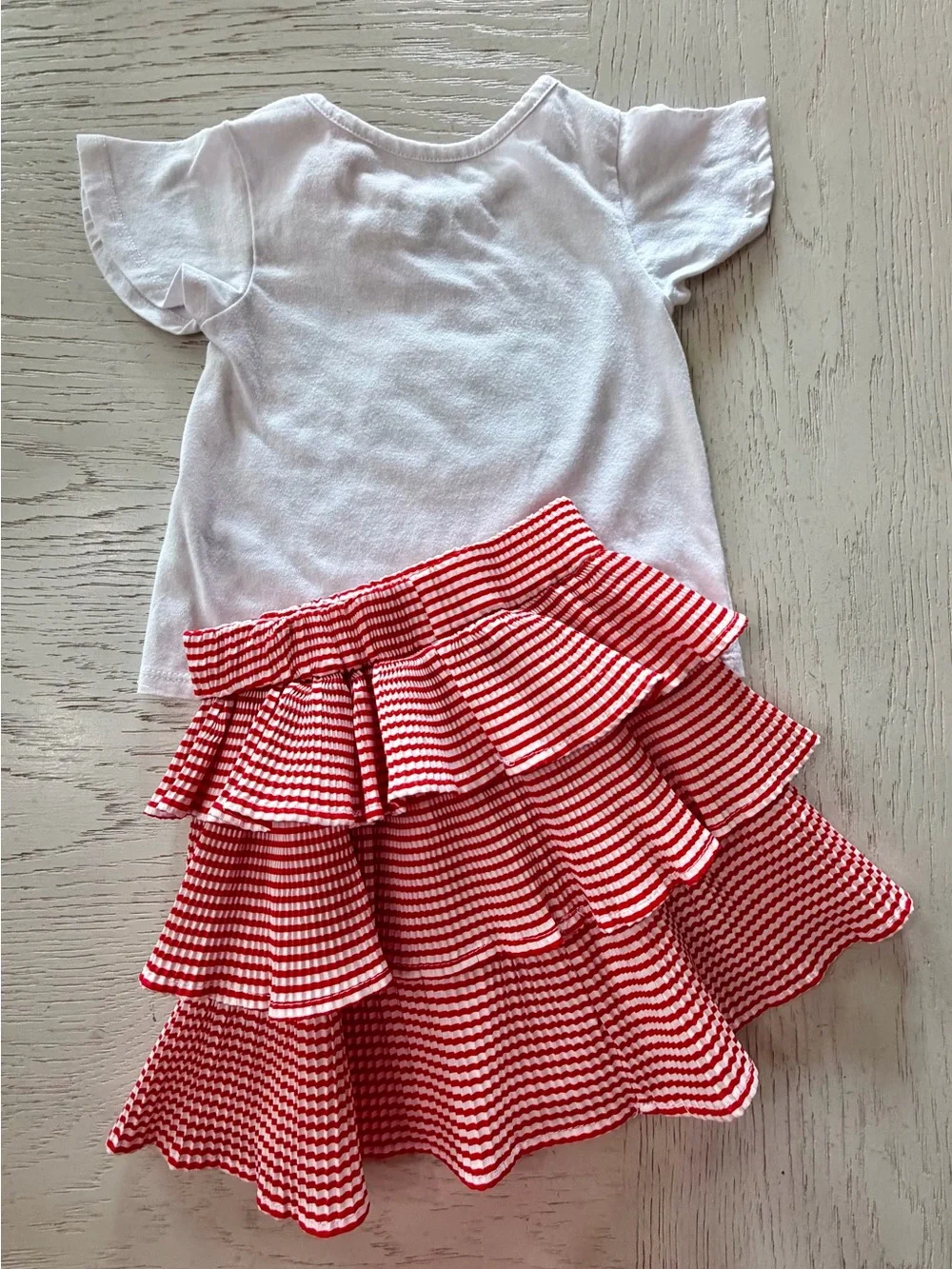 Disney Minnie Mouse White Top Red Striped Ruffle Tiered Skirt Matching Set 4T